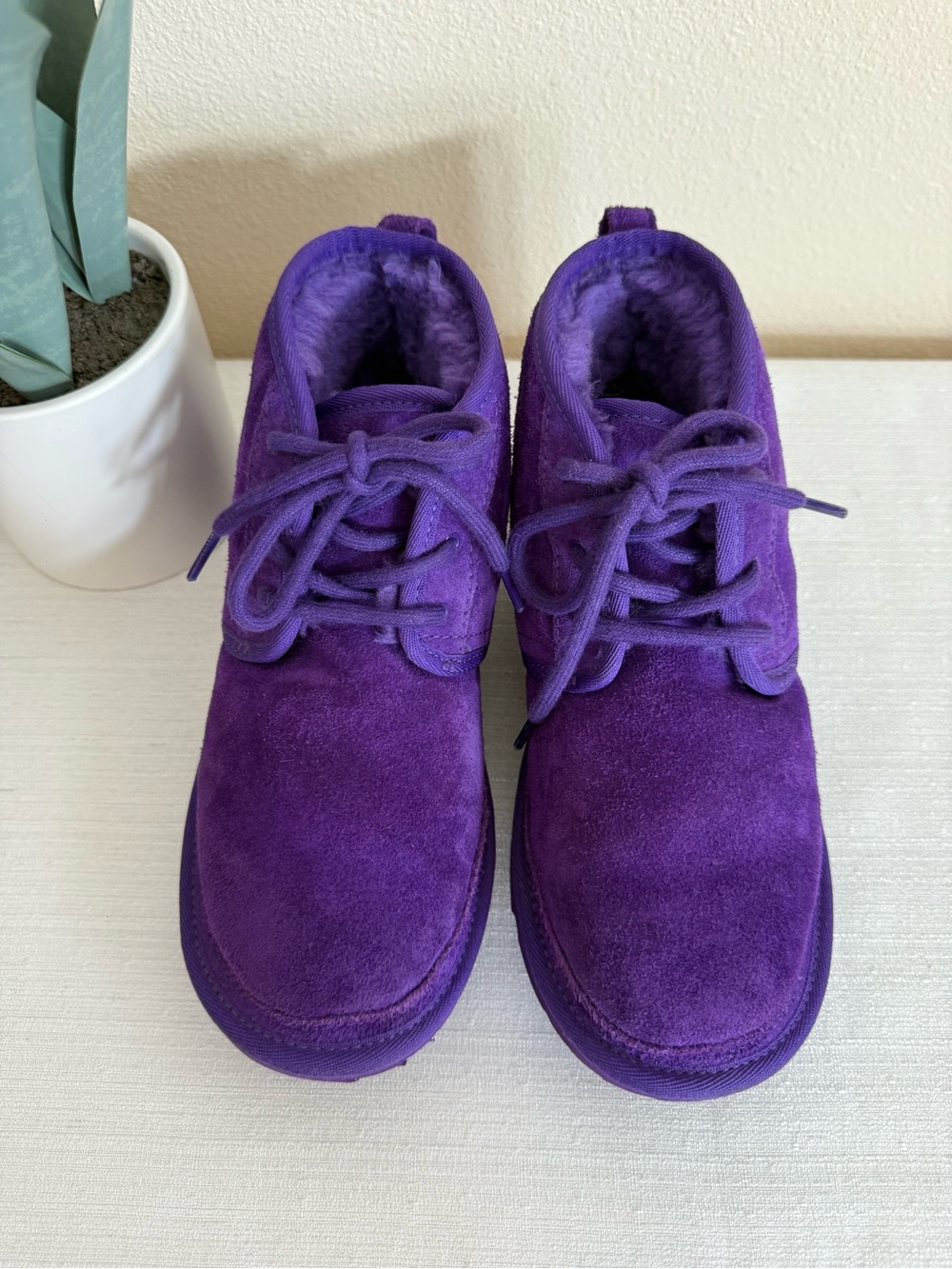 UGG Kids Purple Suede Lace-Up Weatherproof Boots